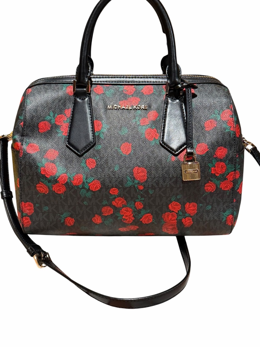 Michael Kors Hayes Large Duffle Satchel & Matching Flap Wallet Set – Rose Floral - Picture 3 of 13